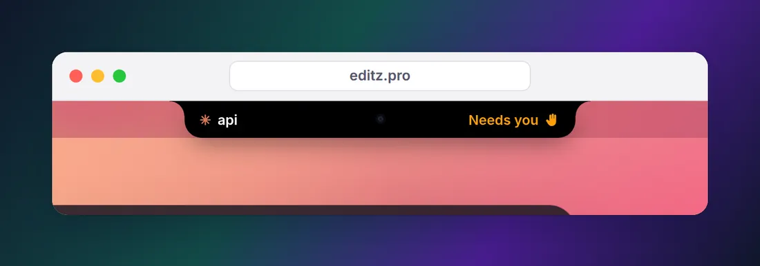 Eddie's notch peeking out with a session named api marked Needs you